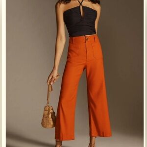 Anthropologie x Maeve Cropped wide leg linen pants. Burnt orange. Size 6 petite.